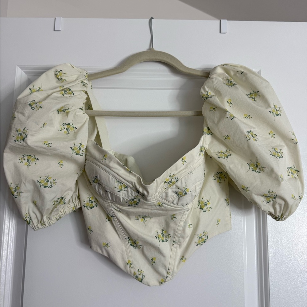 House of CB Cream Floral Puff-Sleeve Corset Top